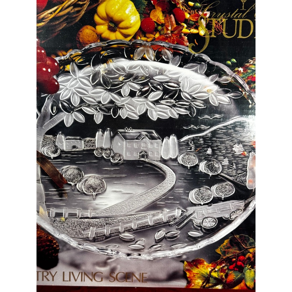 Crystal Clear Studios Country Living Scene Glass Platter Farmhouse Decor NIB - Picture 3 of 3